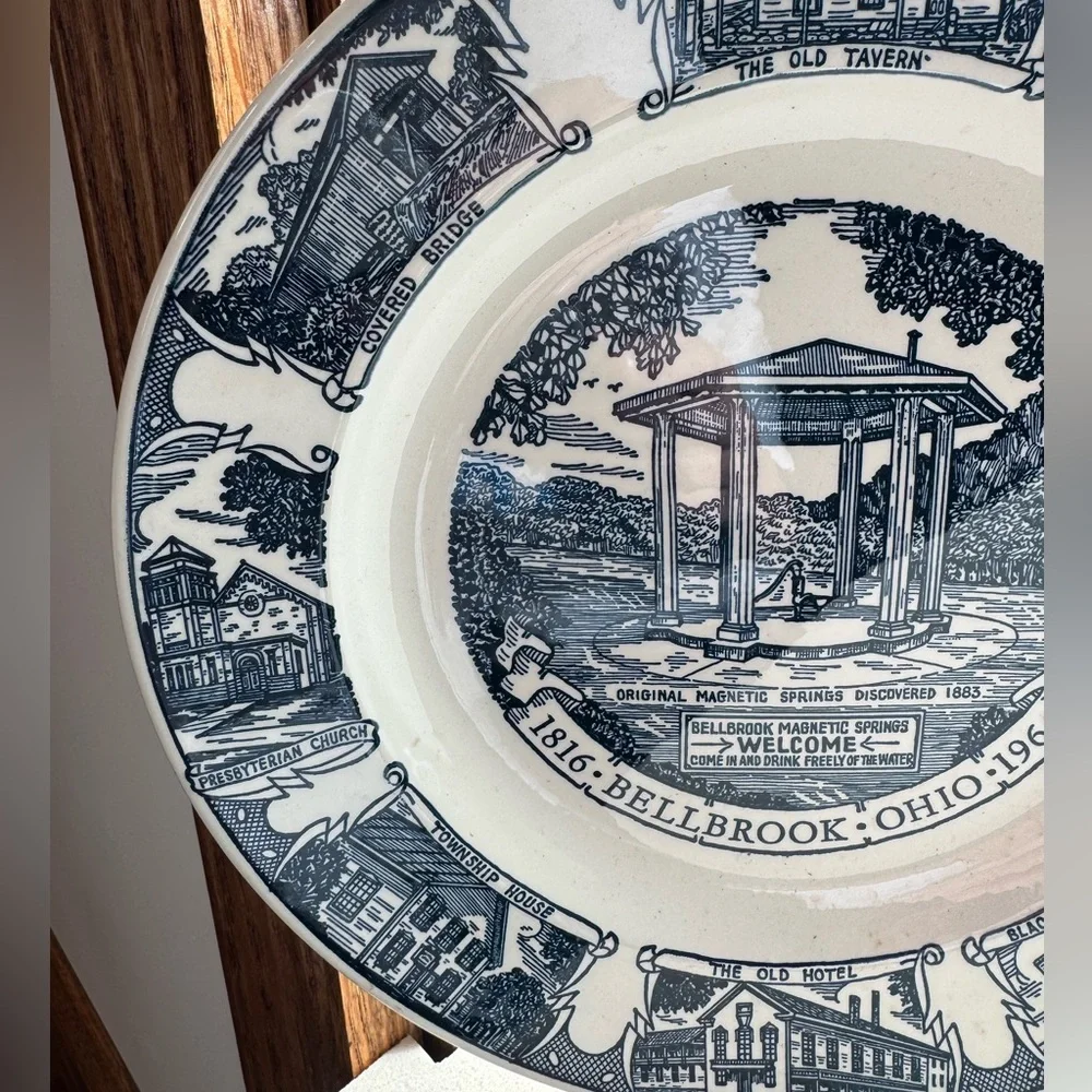 Bellbrook Ohio Vintage Commemorative Plate - Blue and White